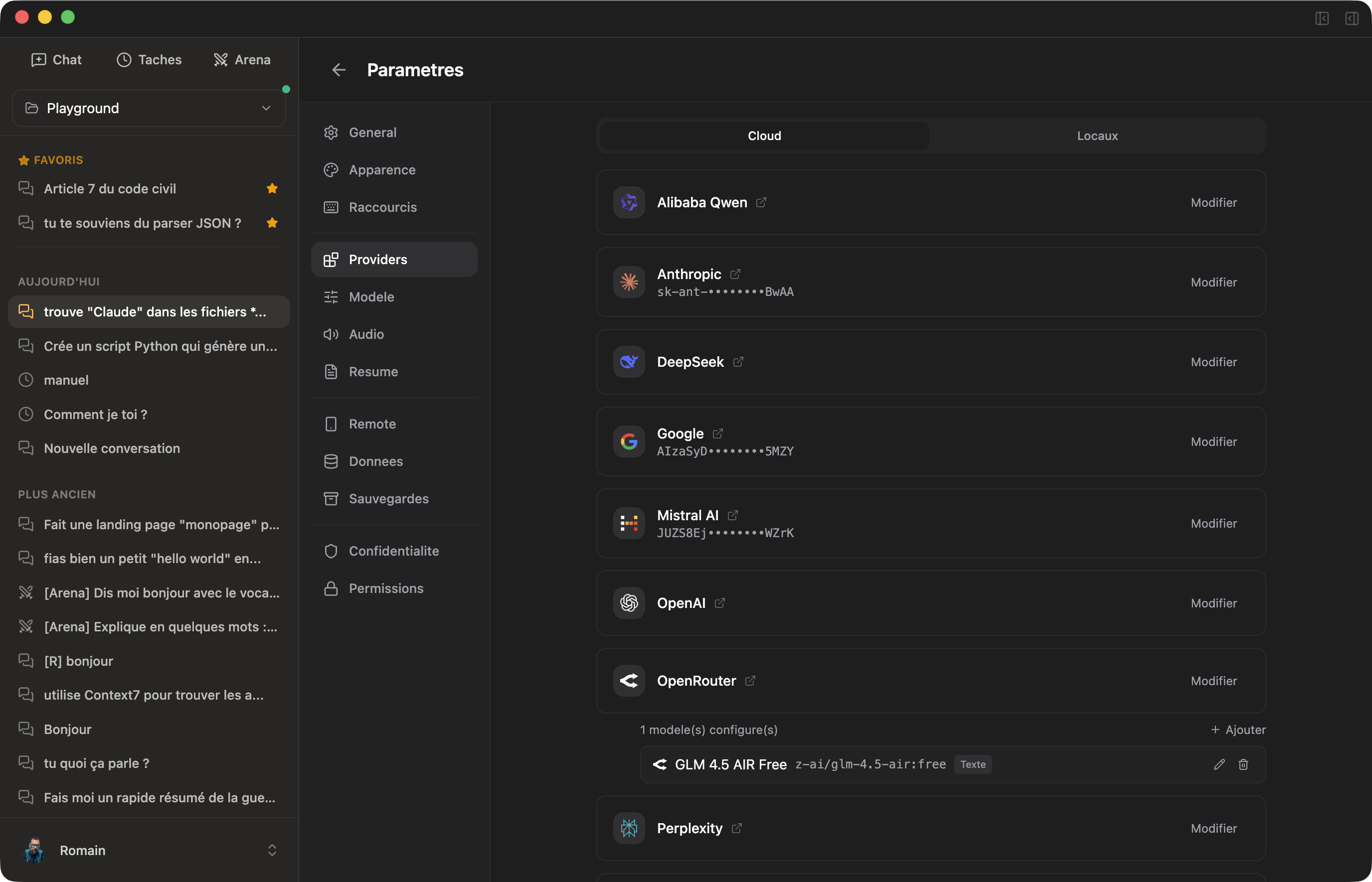 Configuration des 10 providers IA dans Cruchot